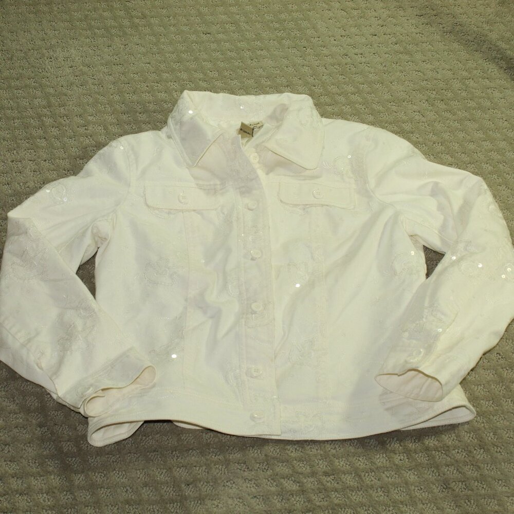 Julie Mitchell Urban Collection Size 8 Cream Embroidered and Sequin Denim Jacket